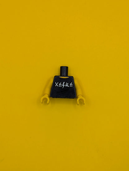 973pb2790c01 Torso Sleeveless Top with White Arrow and Lightning Symbols and 'WORLD TOUR' 'SOLD OUT' '1985' Pattern / Yellow Arms / Yellow Hands Lego Part