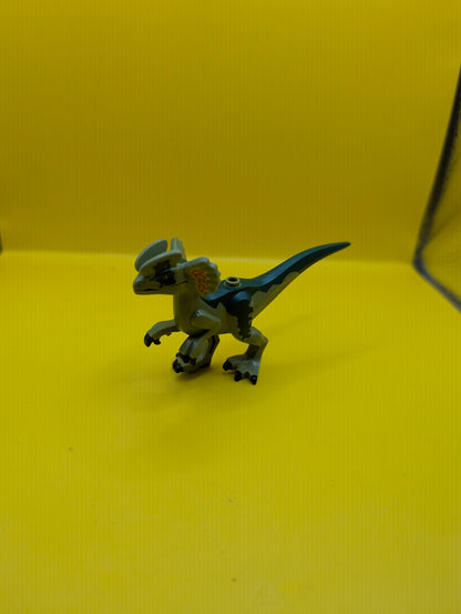 Dinosaur Dilophosaurus dilo04 Second Version with Flexible Rubber Tail, Bright Light Orange, Red and Dark Green Markings Jurassic World Lego Minifigure