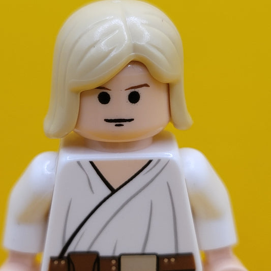 Luke Skywalker Light Nougat Long Hair White Tunic Tan Legs White Glints Minifigure Lego sw0273
