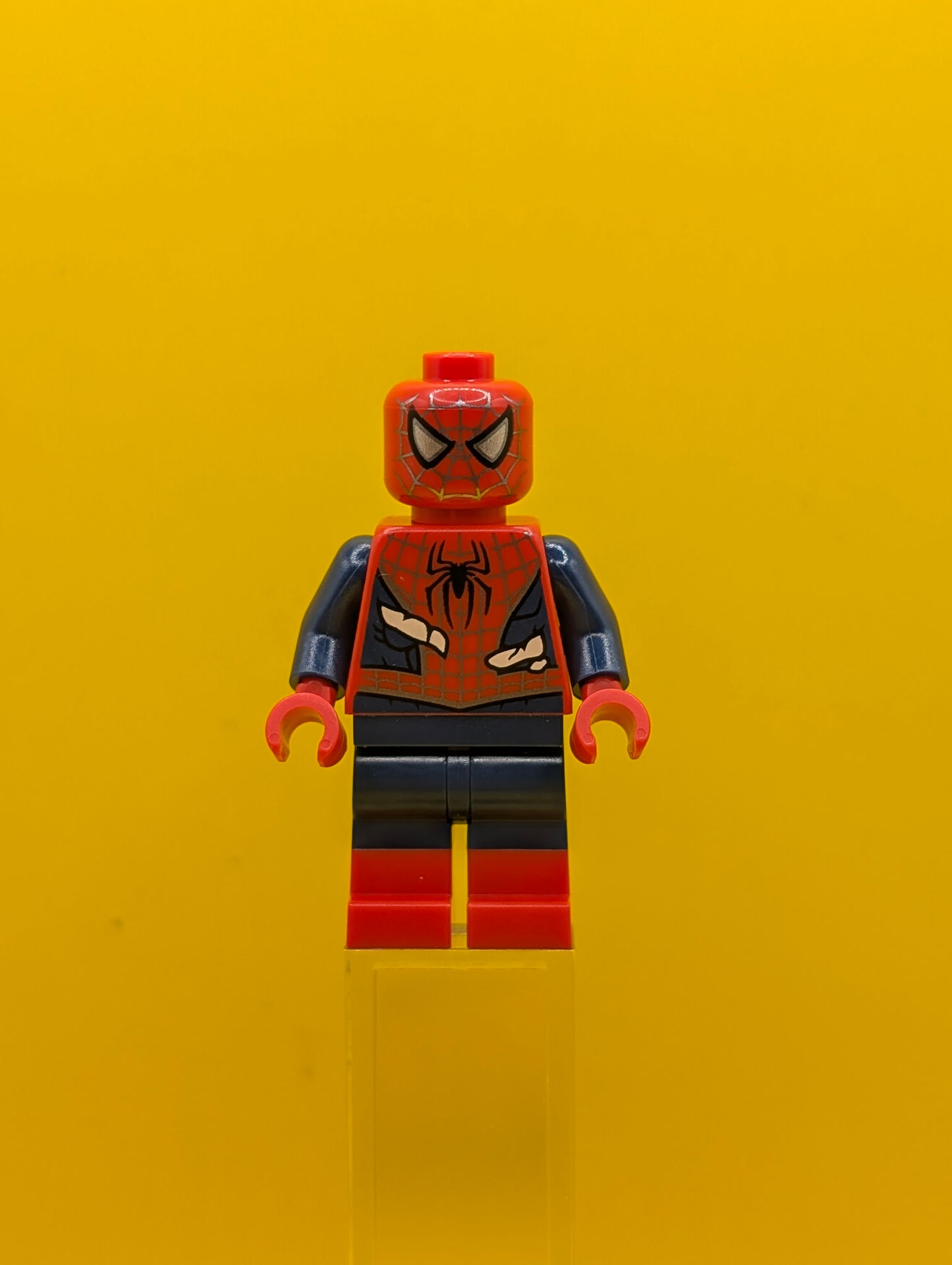 Spider-Man sh1057 Dark Blue Arms and Legs, Red Boots, Silver Webbing, Light Nougat Costume Tears Marvel Lego Minifigure