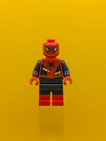 Spider-Man sh1057 Dark Blue Arms and Legs, Red Boots, Silver Webbing, Light Nougat Costume Tears Marvel Lego Minifigure