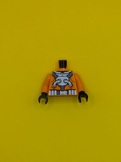 Torso Diving Suit Silver Chest Plate and Hoses over Dark Bluish Gray Harness, Silver Diving Weights Pattern / Orange Arms / Black Hands 973pb2016c01 Lego