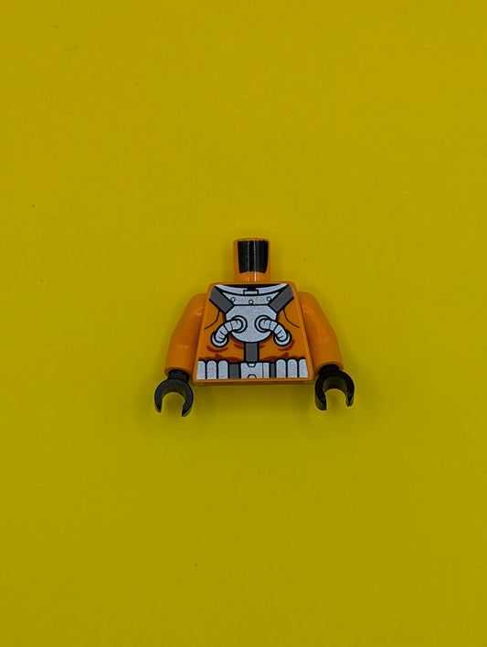 Torso Diving Suit Silver Chest Plate and Hoses over Dark Bluish Gray Harness, Silver Diving Weights Pattern / Orange Arms / Black Hands 973pb2016c01 Lego
