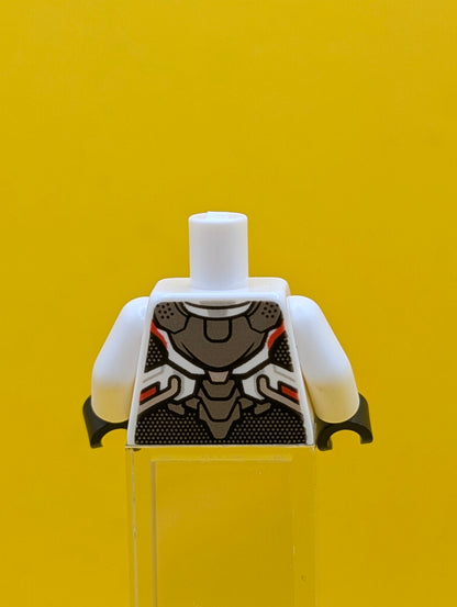 973pb3482c01 Torso Armor with Black Avengers Logo and Panel with Silver Dots, Red and Light Bluish Gray Trim Pattern / White Arms / Black Hands Lego