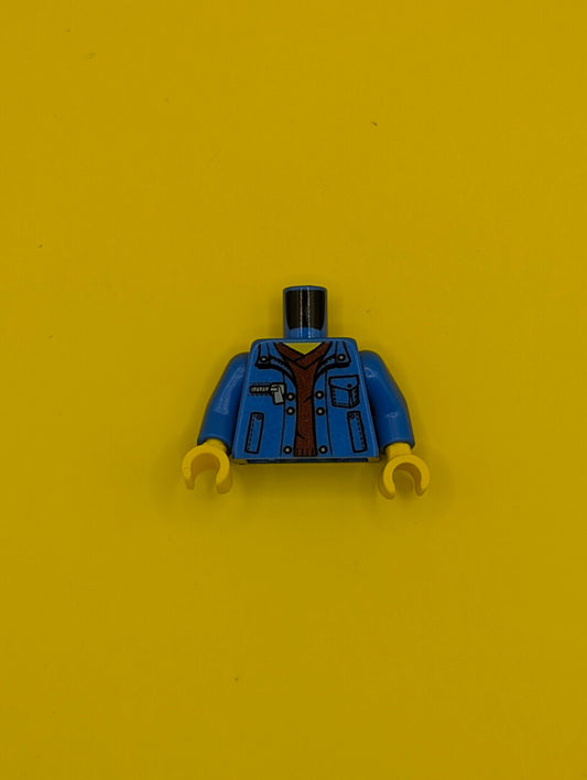 Torso Jacket with Pockets over Dark Red V-Neck Sweater Pattern / Blue Arms / Yellow Hands 973pb1558c01 Lego