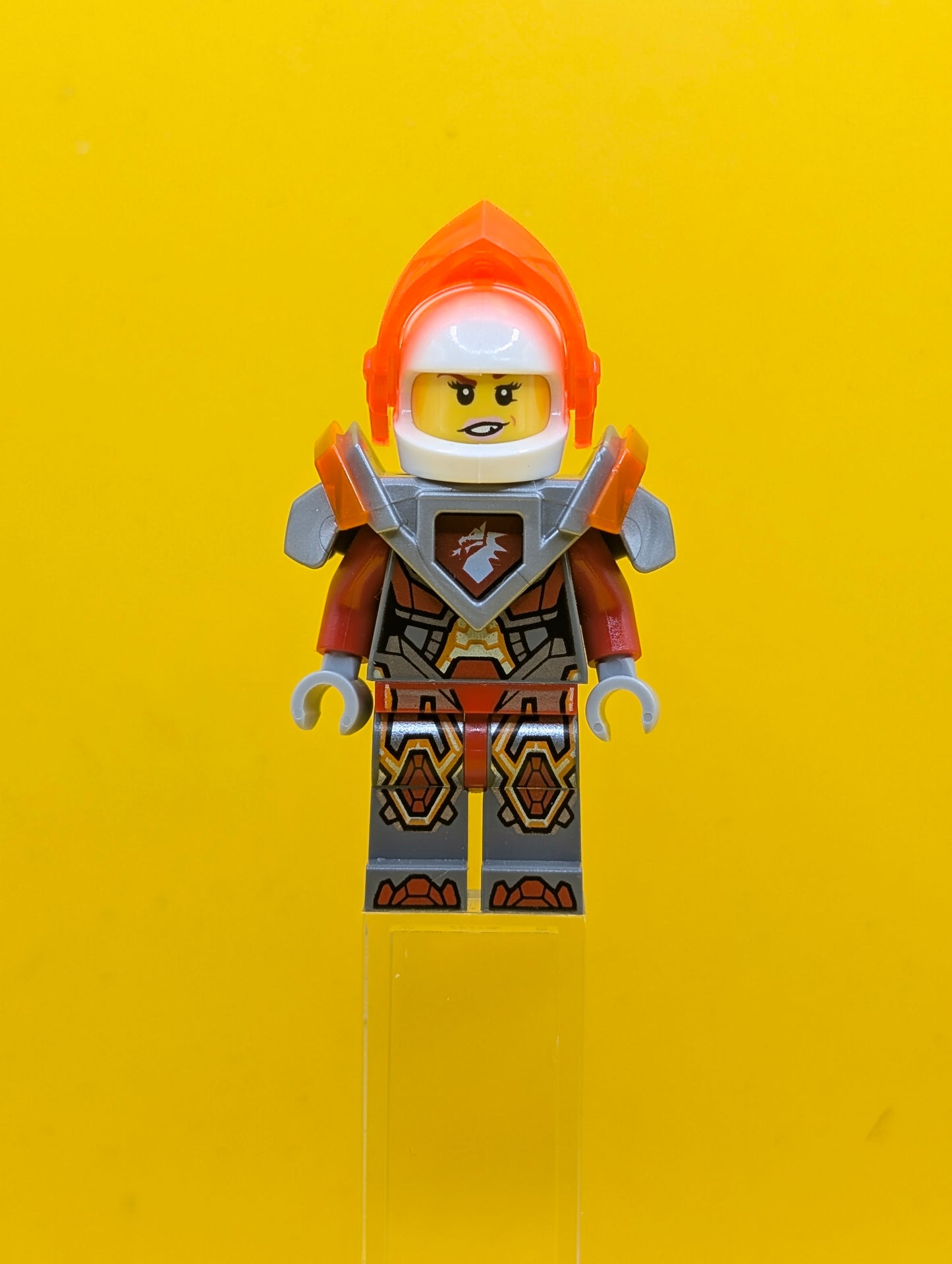Macy Halbert nex086 Trans-Neon Orange Visor, Flat Silver Armor Nexo Knights Lego Minifigure