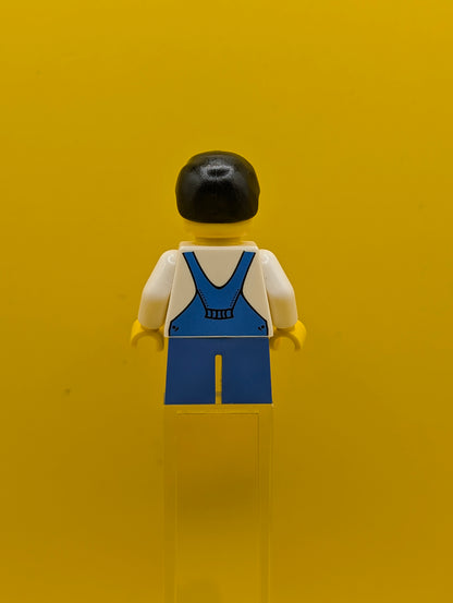 Overalls twn151 Blue over V-Neck Shirt, Blue Short Legs, Black Male Hair City Lego Minifigure