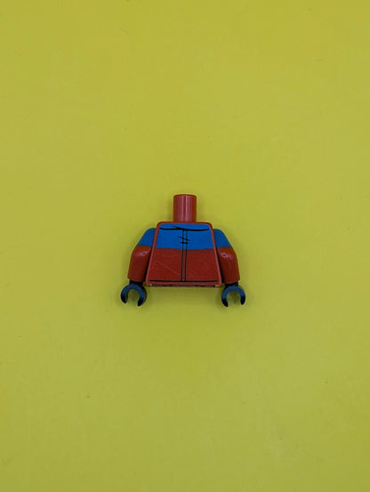 973pb2393c01 Torso Winter Jacket with Blue Panel, 4 Pockets with Snaps and Zipper Pattern / Red Arms with Molded Blue Short Sleeves Pattern / Dark Blue Hands Lego Part