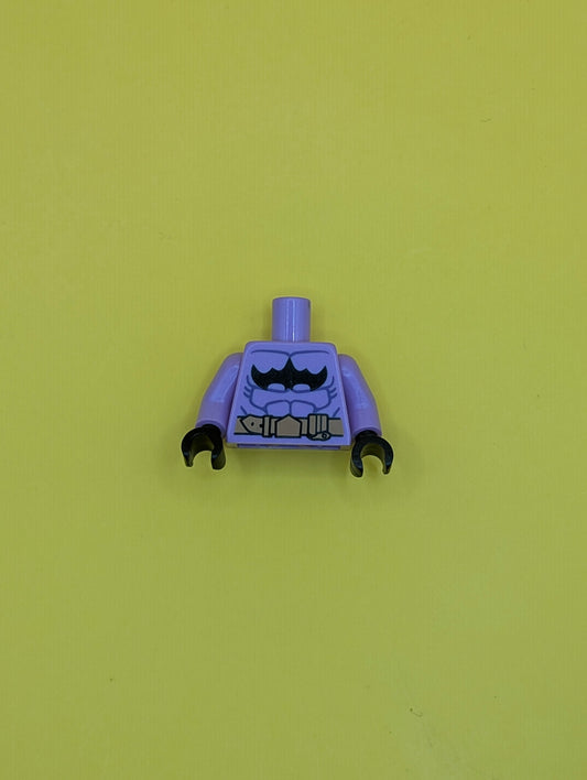 973pb1923c01 Torso Batman Logo Upside Down with Muscles and Gold Belt Pattern / Medium Lavender Arms / Black Hands Lego Part