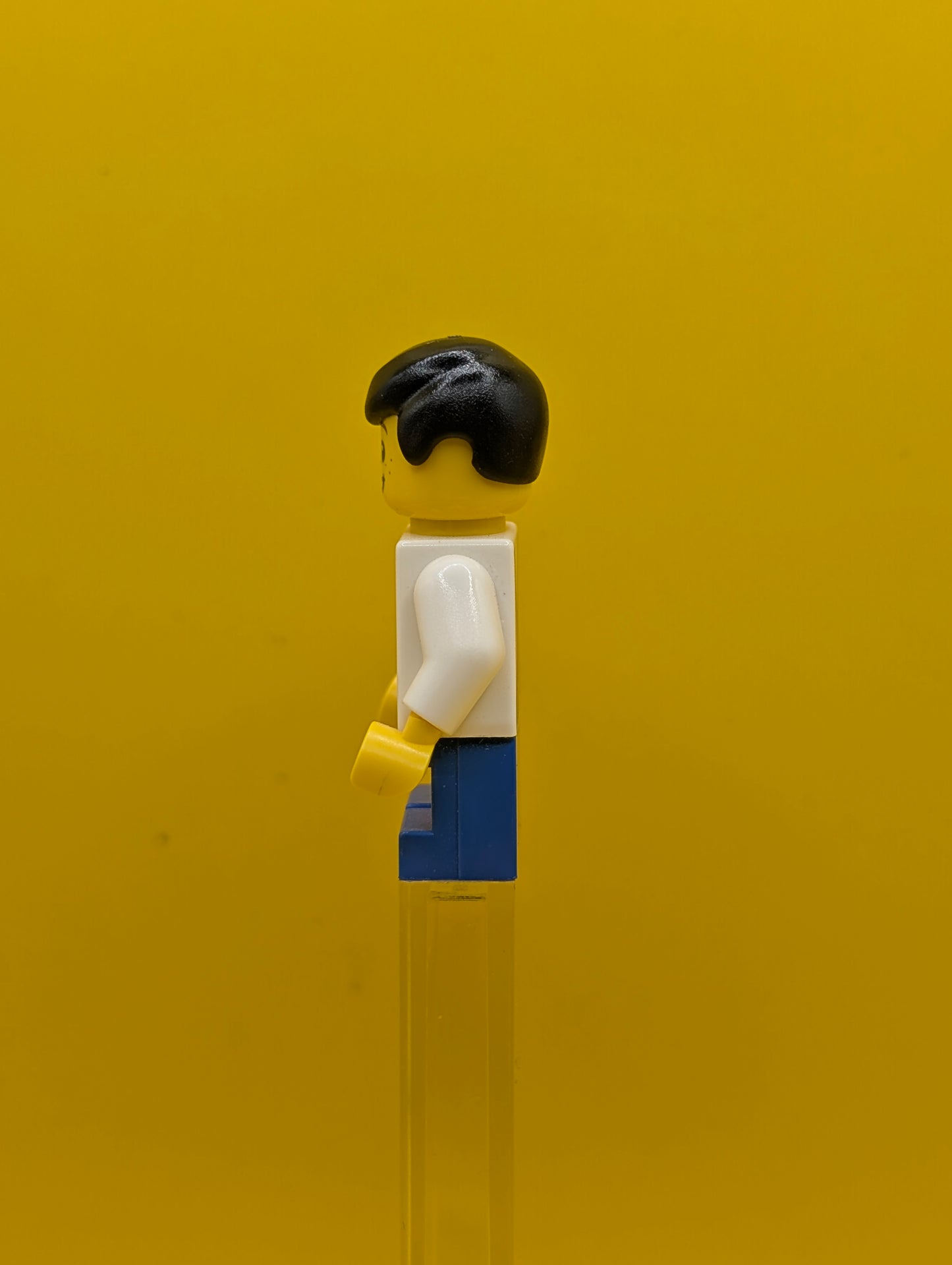 Overalls twn151 Blue over V-Neck Shirt, Blue Short Legs, Black Male Hair City Lego Minifigure