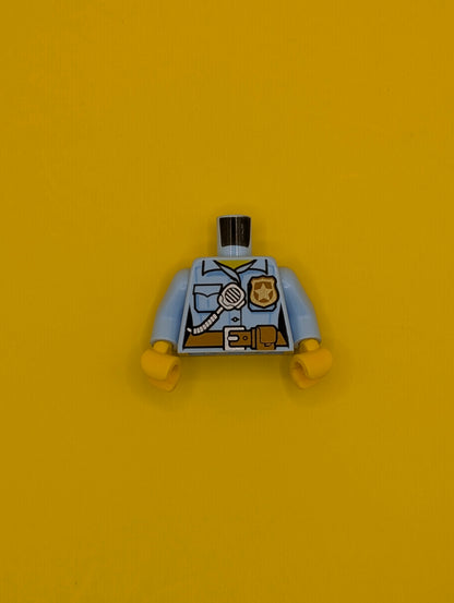 Torso Police Female Shirt with Gold Badge, Dark Tan Belt with Pocket and 'POLICE' and Radio on Back Pattern / Bright Light Blue Arms / Yellow Hands 973pb2663c01 Lego