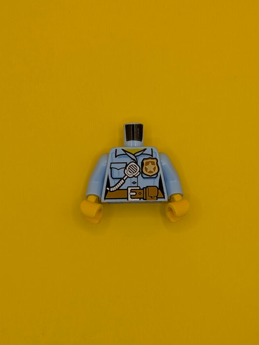 Torso Police Female Shirt with Gold Badge, Dark Tan Belt with Pocket and 'POLICE' and Radio on Back Pattern / Bright Light Blue Arms / Yellow Hands 973pb2663c01 Lego