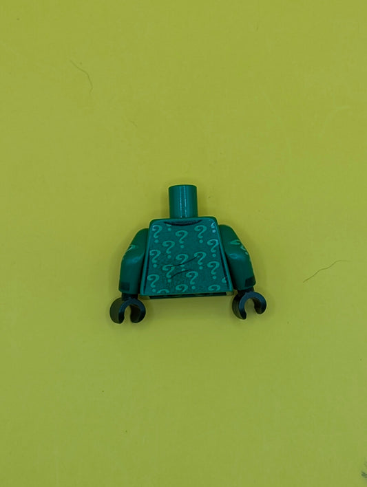 Torso Suit with Pockets, Tie, Shirt and Bright Green Question Marks Pattern / Green Arms with Bright Green Question Marks Pattern / Dark Green Hands 973pb2592c01 Lego