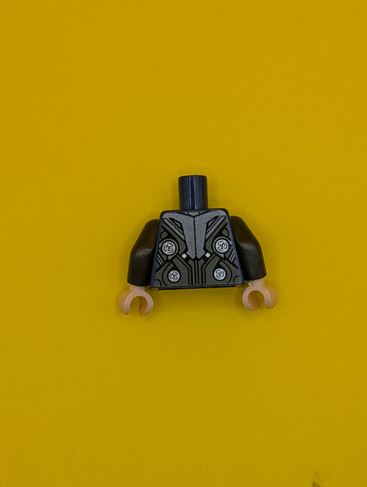 Torso Dark Bluish Gray and Dark Silver Armor with Silver Shoulders, 4 Circles and Buckle Pattern / Pearl Dark Gray Arms / Light Nougat Hands 973pb1940c01 Lego