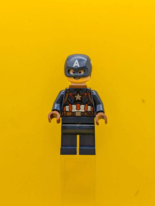 Captain America sh0973 Dark Blue Suit, Reddish Brown Hands, Helmet, Reddish Brown Neck Bracket Marvel Lego Minifigure