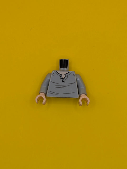 Torso Henley Shirt with Open Collar and Dark Bluish Gray Creases, Light Nougat Neck Pattern / Light Bluish Gray Arms / Light Nougat Hands 973pb3627c01 Lego