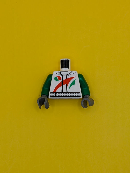 Torso Octan Logo Jacket with Red and Green Stripe Pattern / Green Arms / Dark Bluish Gray Hands 973pb1373c01 Lego