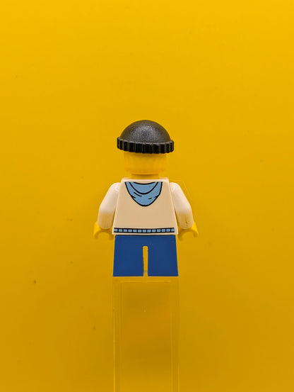 Child cty0438 Boy, White Hoodie with Medium Blue Pocket, Blue Short Legs, Black Knit Cap City Lego Minifigure