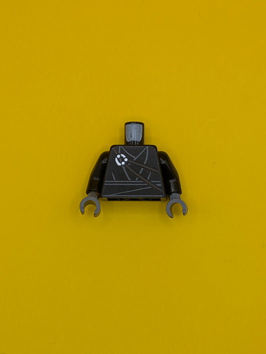 Torso Layered Robe, Dark Brown Strings with Silver Clasp, Katana Scabbard on Back Pattern / Black Arms / Dark Bluish Gray Hands 973pb1367c01 Lego