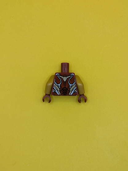 973pb3503c01 Torso Armor with Thin Red Markings, Bright Light Blue Triangular Arc Reactor, Silver and Gold Trim Pattern / Pearl Gold Arms / Dark Red Hands Lego Part