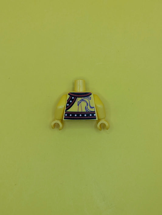 Torso Pirate Vest Open with Silver Buttons, Dark Bluish Gray Rope and Chest Hair, Black Anchor Tattoo on Yellow Skin Pattern / Yellow Arms / Yellow Hands 973pb0523c01 Lego