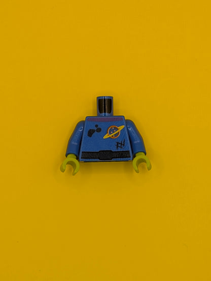 Torso Space Ringed Planet and Black Belt, Dirt Stains Pattern / Blue Arms / Lime Hands 973pb0689c01 Lego