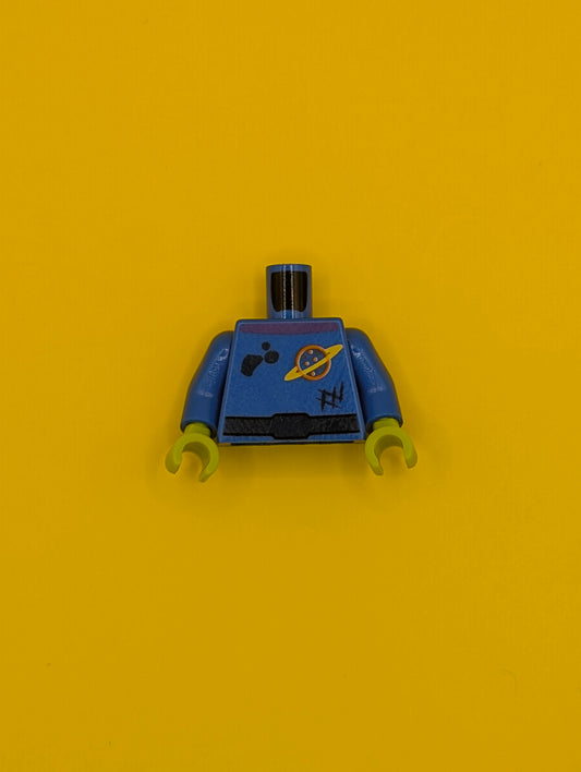 Torso Space Ringed Planet and Black Belt, Dirt Stains Pattern / Blue Arms / Lime Hands 973pb0689c01 Lego