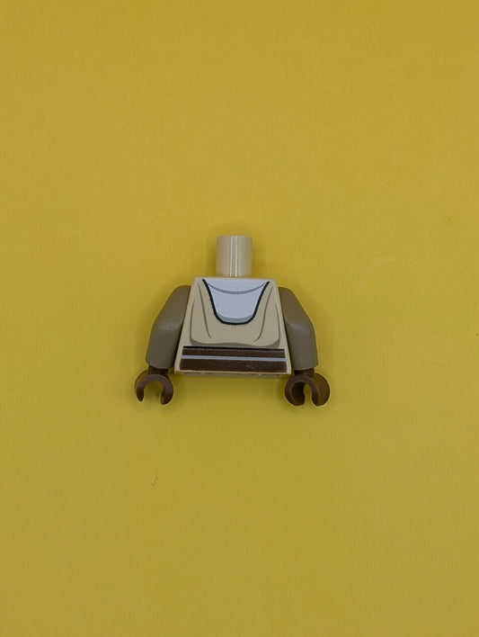 Torso SW Jedi Robe, White Undershirt & Reddish Brown Belt Pattern (Nahdar Vebb) / Dark Tan Arms / Reddish Brown Hands 973pb0694c01 Lego