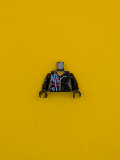 973pb3362c01 Torso Female Hoodie with Zipper, Magenta and Medium Azure Markings Pattern / Black Arm Left / Black Arm Right with Magenta and Medium Azure Markings Pattern / Black Hands Lego Part