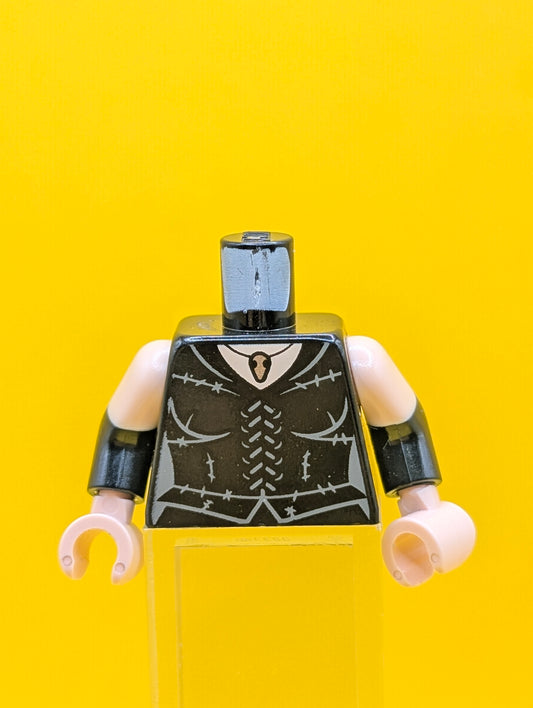 973pb5282c01 Torso Female Corset Dress with Dark Bluish Gray Laces and Stitching, Silver Pendant Necklace, Light Nougat Neck Pattern / Black Arms with Molded Light Nougat Short Sleeves Pattern / Light Nougat Hands Lego