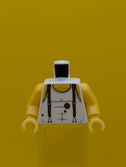 973pb0784c01 Torso Pharaoh's Quest Tank Top with Suspenders, Mud and Hairy Chest Pattern / Yellow Arms / Yellow Hands Lego