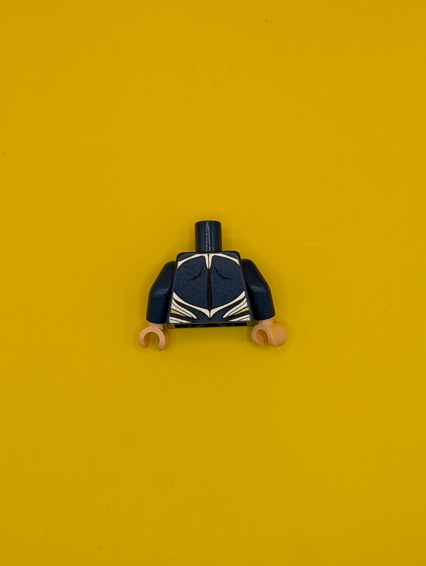 Torso Super Hero Costume with Black Muscles Outline, Red and Gold Superman 'S' Logo, Silver Trim, Oval Clasp Pattern / Dark Blue Arms / Light Nougat Hands 973pb1418c01 Lego