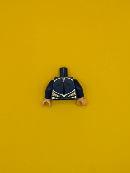 Torso Super Hero Costume with Black Muscles Outline, Red and Gold Superman 'S' Logo, Silver Trim, Oval Clasp Pattern / Dark Blue Arms / Light Nougat Hands 973pb1418c01 Lego