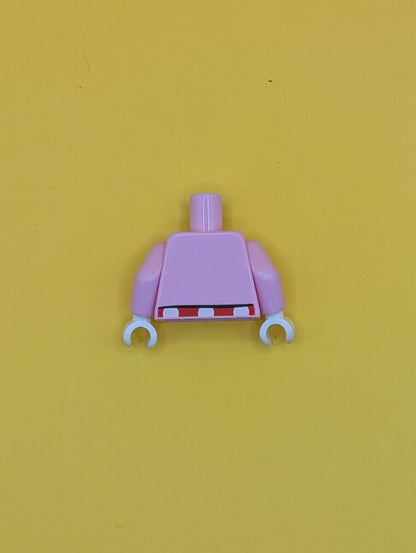 Torso Open Jacket with Button over Red Dress with White Polka Dots Pattern / Bright Pink Arms / White Hands 973pb4730c01 Lego