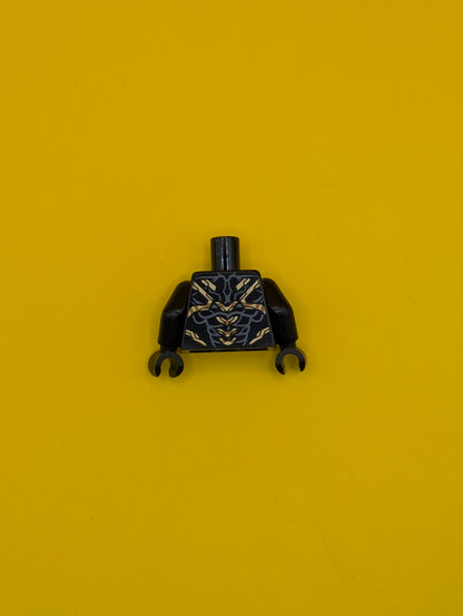 Torso Armor with Gold Scales and Dark Bluish Gray Lines with Long End Lines and Tips at Neck Pattern / Black Arms / Black Hands 973pb3060c01 Lego