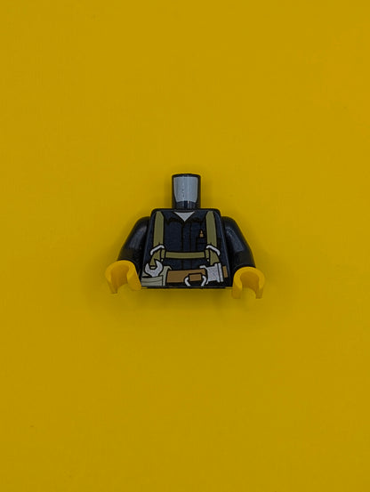 Torso Shirt with Harness and Wrench, Printed Back Pattern / Dark Blue Arms / Yellow Hands 973pb1252c01 Lego