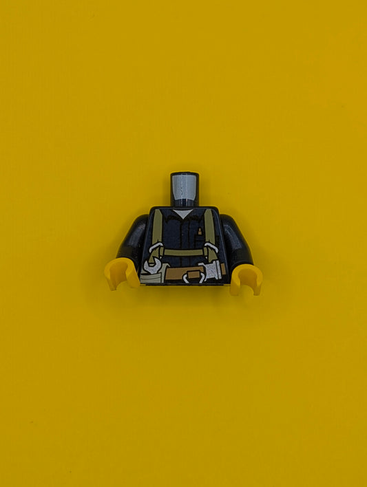 Torso Shirt with Harness and Wrench, Printed Back Pattern / Dark Blue Arms / Yellow Hands 973pb1252c01 Lego