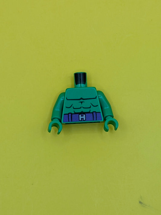 Torso Bare Chest with Dark Green Muscles Outline, Dark Purple Belt with Silver Capital Letter H Buckle Pattern / Bright Green Arms / Bright Green Hands 973pb2291c01 Lego