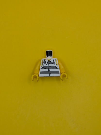 973pb0987c01 Torso Town Prisoner Shirt with Prison Stripes and Torn out Sleeves Pattern / Yellow Arms / Yellow Hands Lego Part