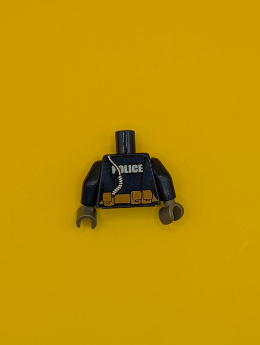 Torso Police Female Jacket with Zippers, Gold Badge, Radio and 'POLICE' Pattern on Reverse / Dark Blue Arms / Dark Bluish Gray Hands 973pb2606c01 Lego