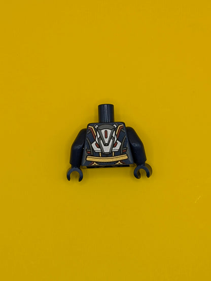 Torso Female Armor with Gold Plates and Red and Metallic Light Blue Trim, Silver Jet Pack on Back Pattern / Dark Blue Arms / Dark Blue Hands 973pb3225c01 Lego