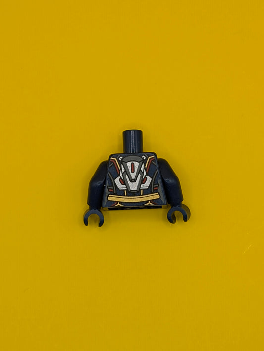 Torso Female Armor with Gold Plates and Red and Metallic Light Blue Trim, Silver Jet Pack on Back Pattern / Dark Blue Arms / Dark Blue Hands 973pb3225c01 Lego