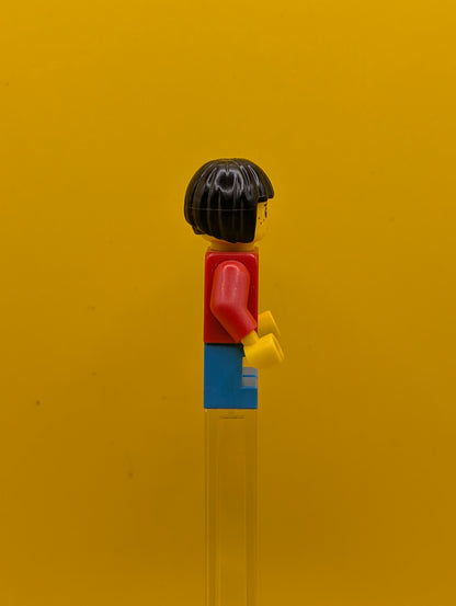 Sweater Cropped cty0437 with Bow, Heart Necklace, Dark Azure Short Legs, Black Bob Cut Hair City Lego Minifigure