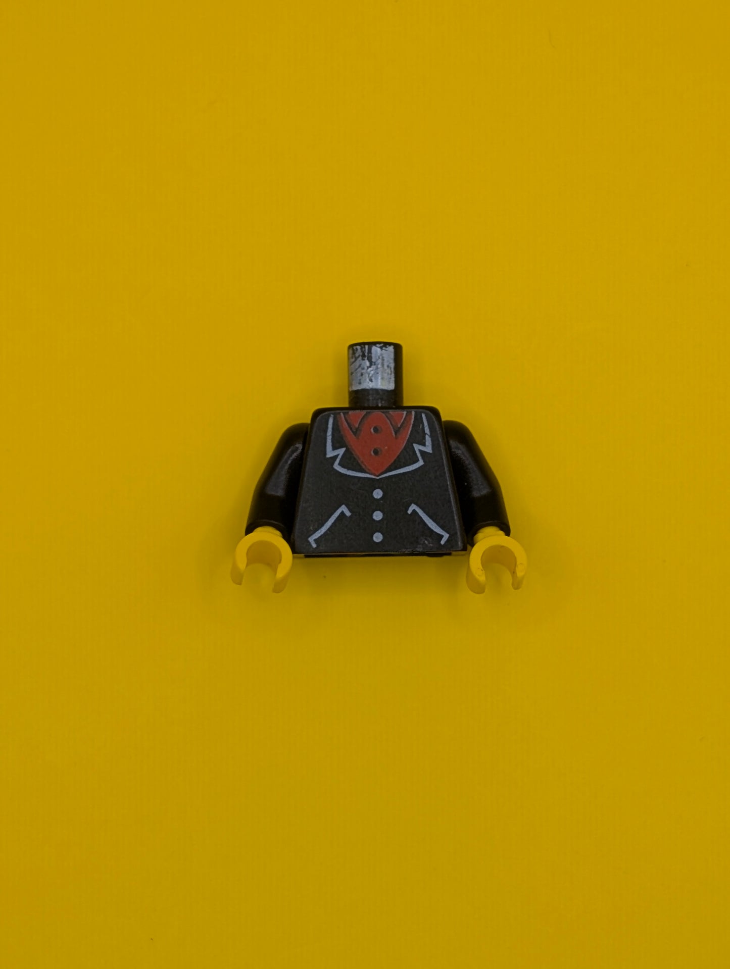 Torso Suit with White Lapels, Pockets, Buttons, Red Undershirt Pattern / Black Arms / Yellow Hands 973p22c01 Lego