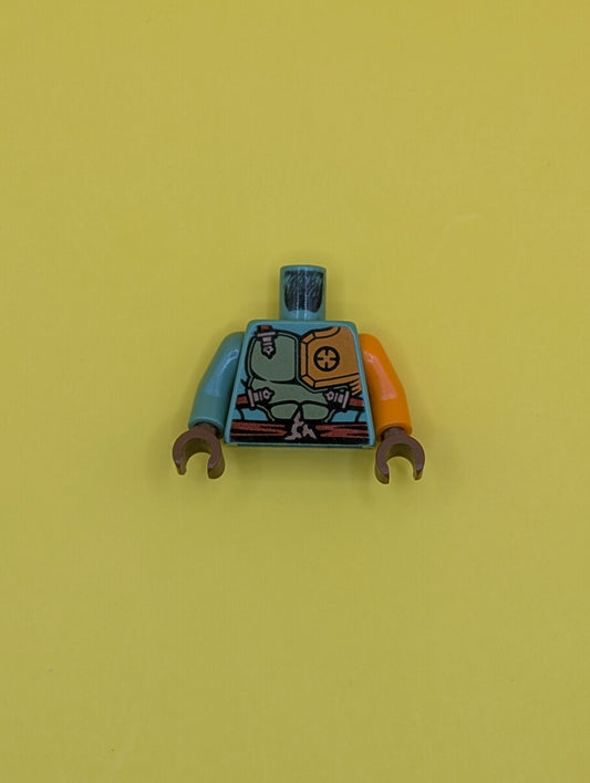 Torso Ninjago Olive Green and Orange Body Armor with Dark Red Straps and Belt Pattern / Orange Arm Left / Sand Green Arm Right / Reddish Brown Hands 973pb2136c01 Lego