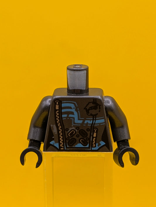 973pb3308c01 Torso Ninjago Female Suit with Zippers, Vents and Dark Azure Accents Pattern / Pearl Dark Gray Arms / Black Hands Lego
