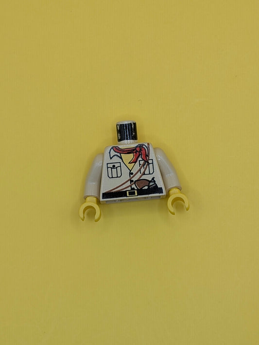 Torso Shirt with Buttons and Pockets, Black Belt with Yellow Buckle, Brown Pistol and Ropes, Red Bandana, Yellow Neck Pattern / Tan Arms / Yellow Hands 973pb0391c01 Lego