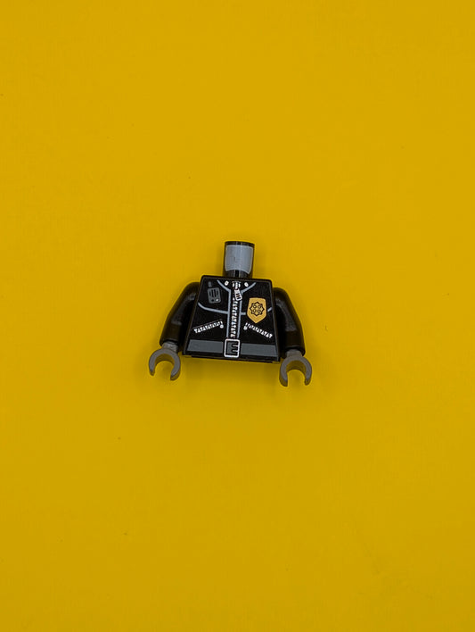 Torso Police Leather Jacket, Gold Badge, Radio, Belt Pattern / Black Arms / Dark Bluish Gray Hands 973pb0261c01 Lego