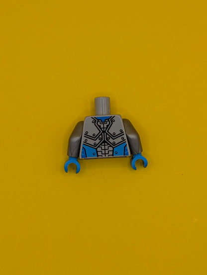 Torso Nexo Knights Armor with Orange Emblem with Yellow Crowned Lion, Dark Azure Panels Pattern / Flat Silver Arms / Dark Azure Hands 973pb2256c01 Lego