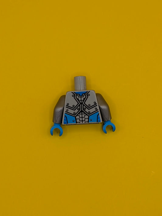 Torso Nexo Knights Armor with Orange Emblem with Yellow Crowned Lion, Dark Azure Panels Pattern / Flat Silver Arms / Dark Azure Hands 973pb2256c01 Lego